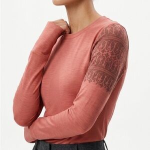 Prana Heathered Performance Long Sleeve Top with Geo-Patterned Sleeves (Size S)